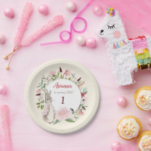Classic Pink Peter the Rabbit Floral Birthday Paper Plate