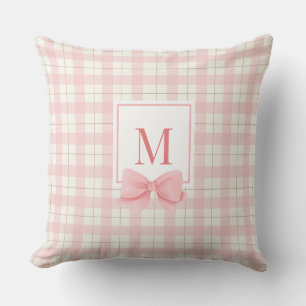 Classic Pink Plaid Monogramed Nursery Throw Pillow