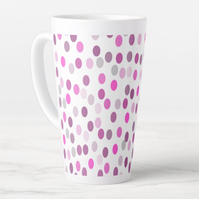 Classic Pink Polka Dots on White  Latte Mug (Left Angle)