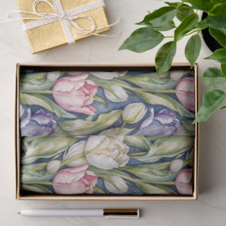 Classic Pink, Purple, Whute Tulips Tissue Paper