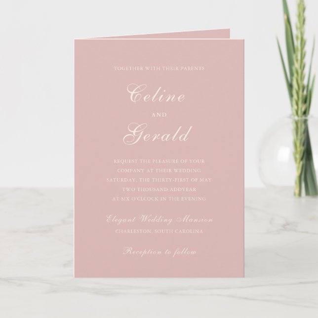 Classic Pink QR Code Elegant Wedding Invitation (Front)