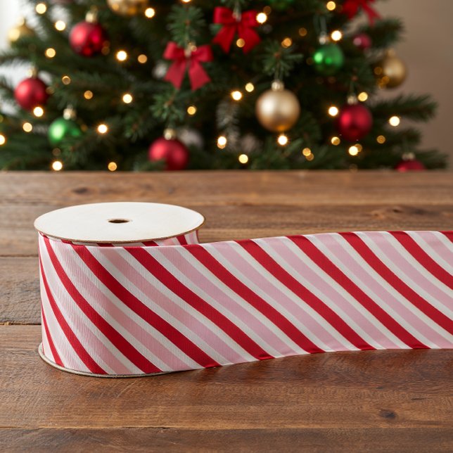 Classic Pink Red Stripes Christmas Grosgrain Ribbon (Creator Uploaded)
