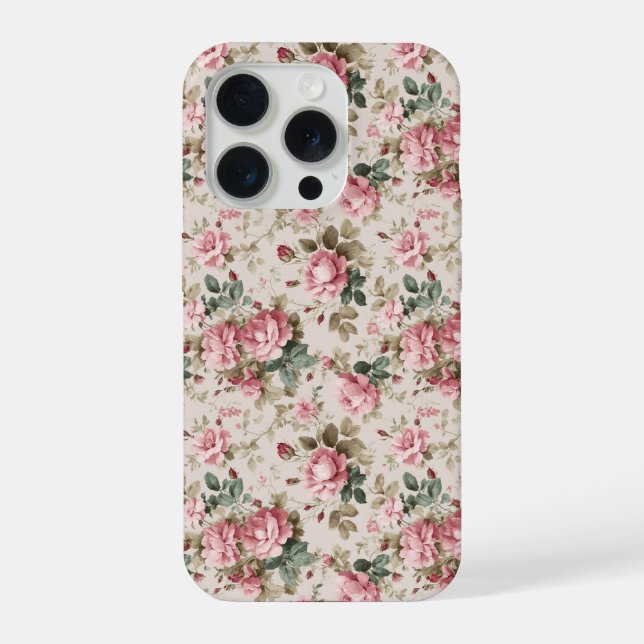 Classic Pink Rose Cream Floral Pattern iPhone Case (Back)