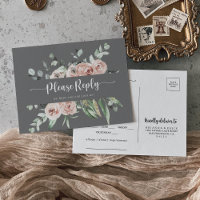 Classic Pink Rose Floral Grey Menu Choice RSVP 