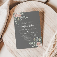 Classic Pink Rose Floral Grey Nuestra Boda