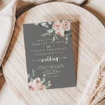 Classic Pink Rose Floral Grey Wedding    Invitation<br><div class="desc">This classic pink rose floral casual wedding invitation is perfect for a rustic wedding. The design features elegant watercolor dusty pink roses and green foliage,  neatly assembled into beautiful bouquets with a grey background.</div>