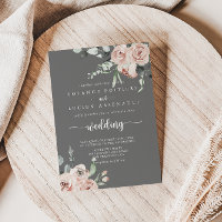 Classic Pink Rose Floral Grey Wedding   