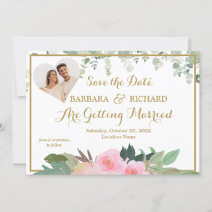 CLASSIC Pink Rose Floral Photo Wedding Save Date   Invitation