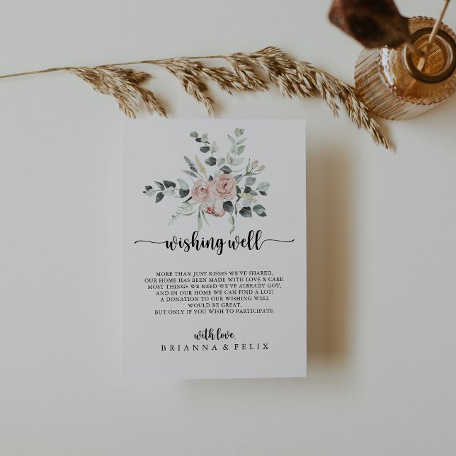 Classic Pink Rose Floral Wedding Wishing Well   Enclosure Card (Creator Uploaded)
