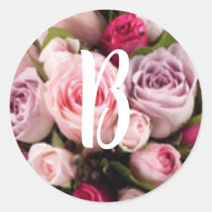 Classic Pink Rose Monogram Wedding Design Classic Round Sticker