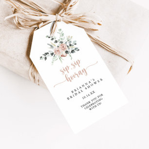 Classic Pink Rose Sip Sip Hooray Bridal Shower Gift Tags