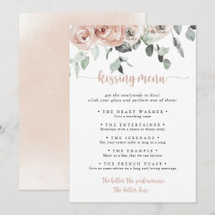 Classic Pink Rose Wedding Kissing Menu Game Card