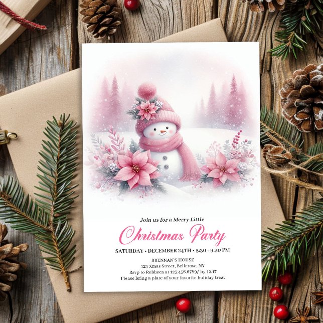 Classic Pink Snowman Kids Christmas Invite Digital (Classic Pink Snowman Kids Christmas Invite Digital File)