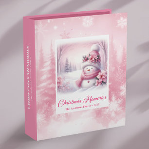 Classic Pink Snowman Winter Scene Christmas Memory Binder