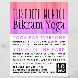 Classic Pink Striped Bikram Yoga Class Advertising Flyer