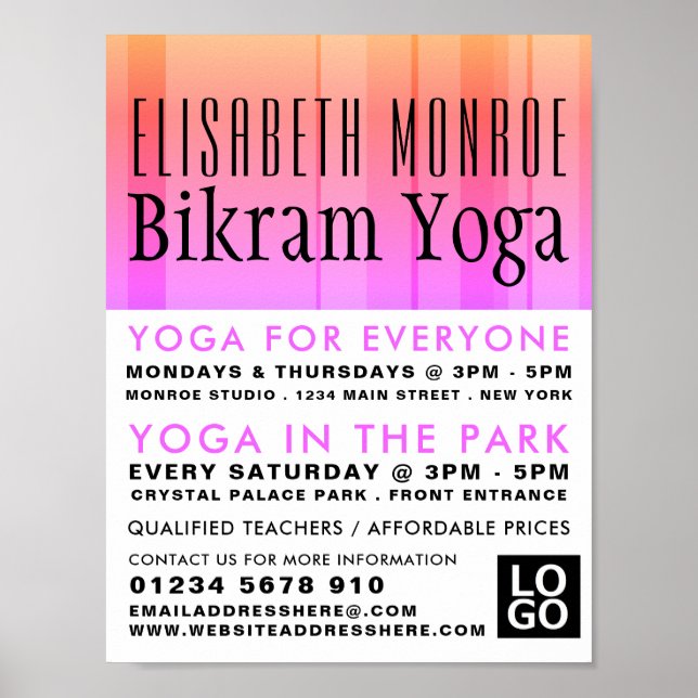 Classic Pink Striped Bikram Yoga Class Advertising Poster (Front)