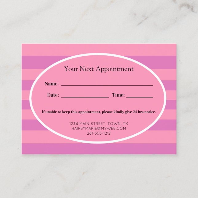 Classic Pink Stripes Business Appointment Card (Front)