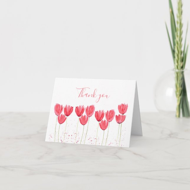 Classic Pink Tulips Floral Wedding Thank you  Card (Front)