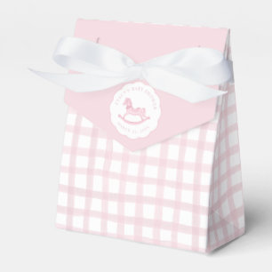 Classic Pink Watercolor Rocking Horse Gingham Baby Favor Box