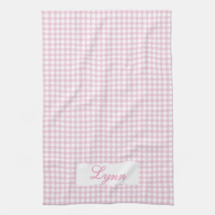 Classic Pink & White Gingham Personalized Name Kitchen Towel