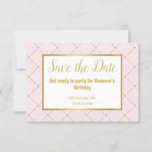 CLASSIC PINK WHITE GOLD DIAMOND  SAVE THE DATE RSVP CARD