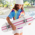 Classic Pink White Racing Stripes Girly Monogram Skateboard<br><div class="desc">Create your own custom, personalized, classic girly pink and white racing stripes, cool, stylish, classy elegant typography script, best quality hard-rock maple competition shaped skateboard deck. To customize, simply type in your name / monogram / initials. While you add / design, you'll be able to see a preview of your...</div>