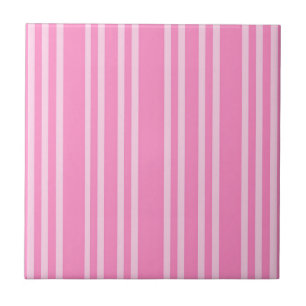Classic Pink White Stripe Pattern Tile