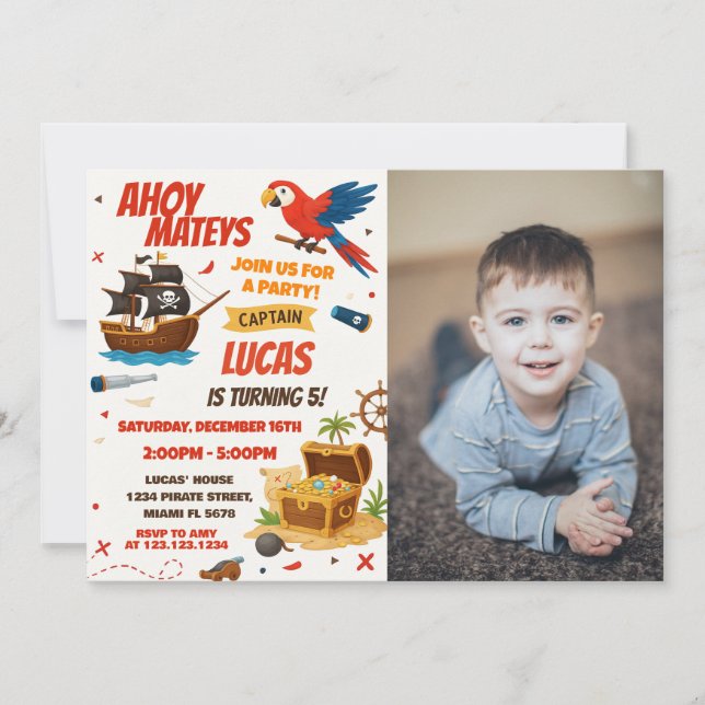 Classic Pirate Birthday Invitation with photo (Front)