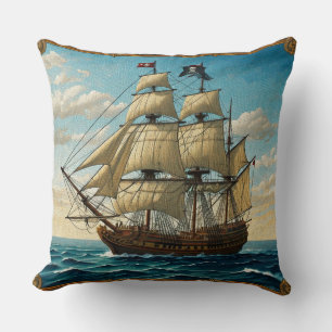 Classic Pirate Ship Mosaic Throw Pillow