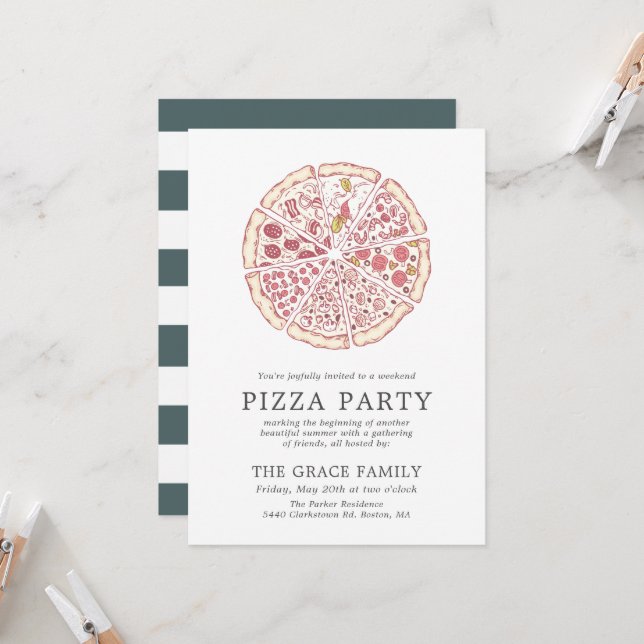 Classic Pizza Party | Striped Invitation (Front/Back In Situ)