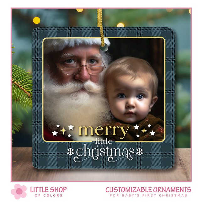 Classic Plaid Baby's First Christmas Photo Ceramic Ornament (Creator Uploaded)