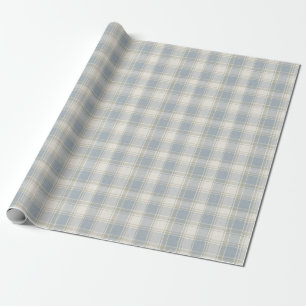 Classic Plaid Check in Slate Blue Cream Wrapping Paper