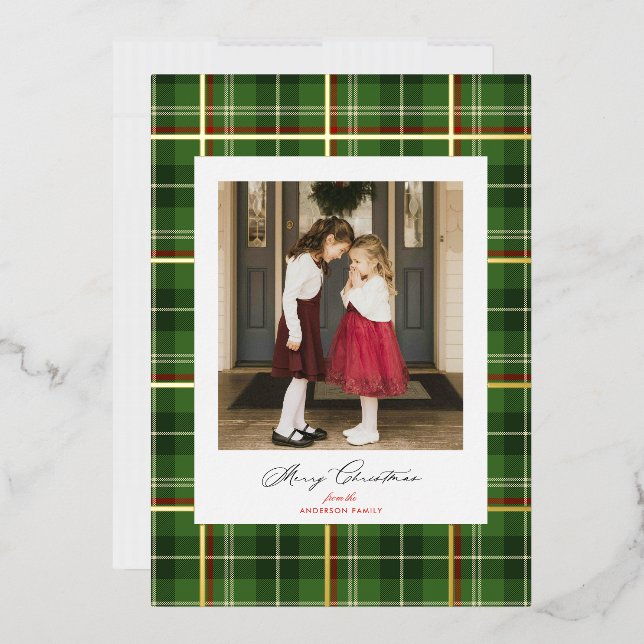 Classic Plaid Christmas Photo Card with Gold Foil (Envelope)