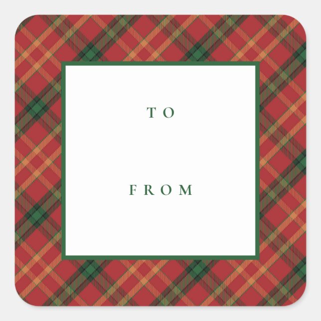 Classic Plaid Christmas To From Blank Holiday Square Sticker (Front)