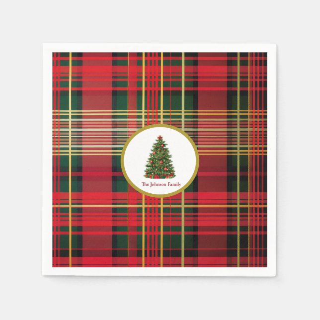 Classic Plaid Christmas Tree Red and Green  Napkin (Front)