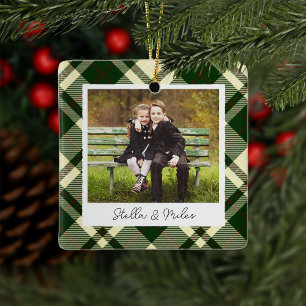 Classic Plaid Double Sided Personalized Photo Ceramic Ornament
