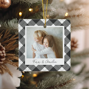 Classic Plaid Double Sided Personalized Photo Ceramic Ornament
