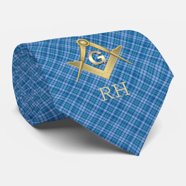 Classic Plaid Masonic Monogrammed Neck Tie (Rolled)