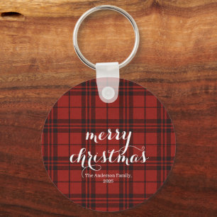 Classic Plaid Merry Christmas Festive - Keychain