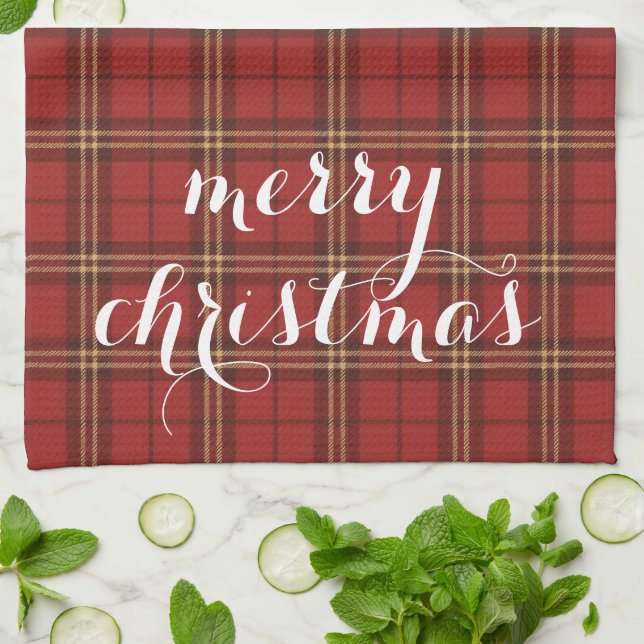 Classic Plaid Merry Christmas Festive -  Kitchen Towel (Folded)