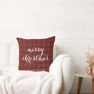 Classic Plaid Merry Christmas Festive - Throw Pillow