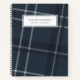 Classic plaid navy blue personalized notebook