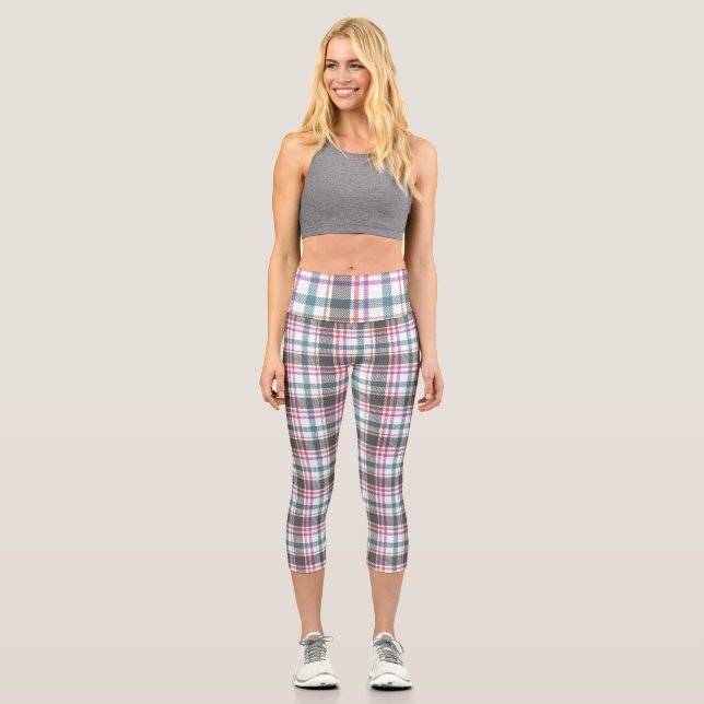 Classic Plaid Pattern Capri Leggings (Front)