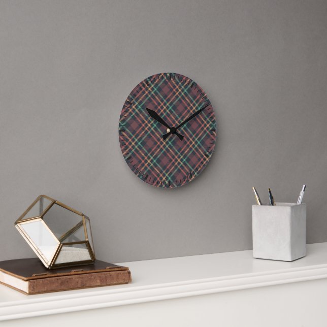 Classic Plaid Pattern Round Clock (Office)