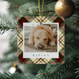 Classic Plaid Personalized Pet Dog Photo Ceramic Ornament