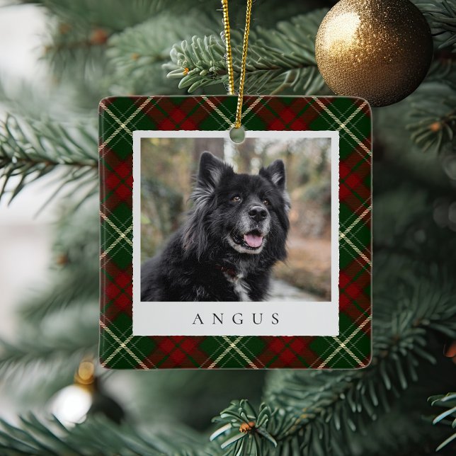 Classic Plaid Personalized Pet Dog Photo Ceramic Ornament (Creator Uploaded)