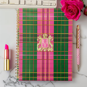 Classic Plaid Pink and Green Monogrammed Notebook