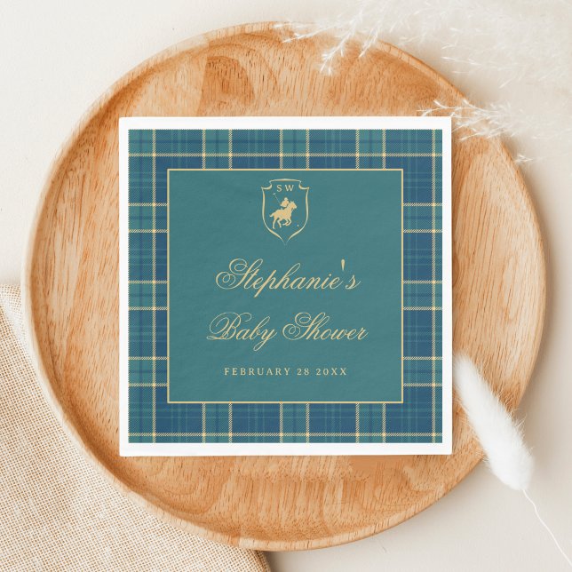 Classic Plaid Polo Green Equestrian Baby Shower Napkin (Creator Uploaded)