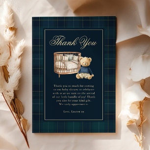 Classic Plaid Polo Teddy Bear Baby Shower Thank You Card