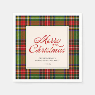 Classic Plaid Retro Script Merry Christmas Party Napkin